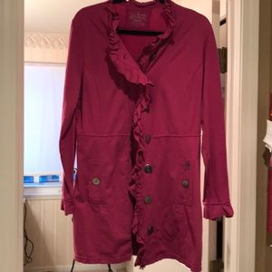 Neon Buddha Magenta Ruffle Jacket/ Car Coat Length